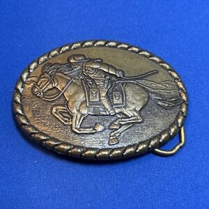 Vintage‎ Pony Express Rider Mervyn's 1981 Commemorative Brass Belt Buckle